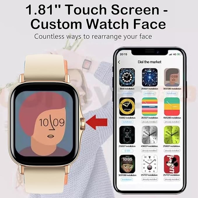 Smart Watch, 1.81" Upgraded Full Touchscreen Smart Watch for Android iPhones with Heart Rate Blood Pressure Monitor, Multiple Sports Fitness Tracker with Smart Watches for Women Men (Gold)