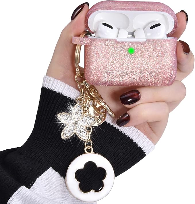 Case for Airpods Pro 1st 2nd Generation - VISOOM Airpods Pro 1/2 Cases Cover Women Silicone iPod Pro 2 Earbuds Wireless Charging Case Girl Bling Keychain for Apple Airpod Gen Pro 2