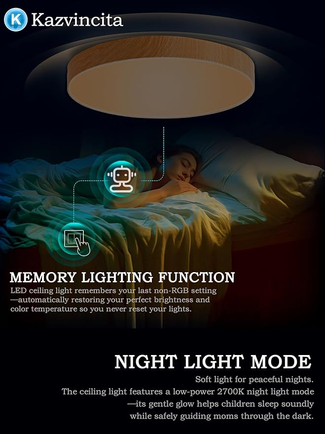 BT-Version LED Ceiling Light with Speaker 40W 13Inch Music Ceiling Lamp with Remote Control Adjustable Brightness & Color Temperature RGB Ambient Lighting for Kids Room Bedroom and More