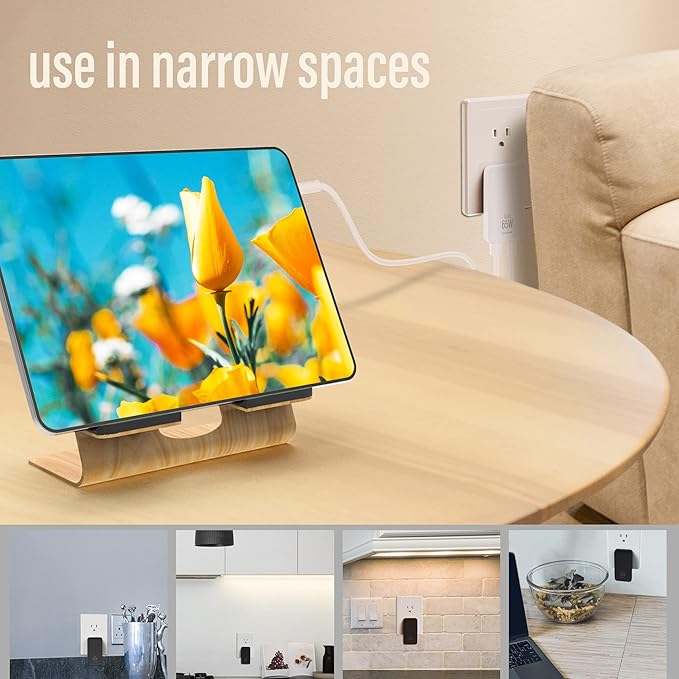 65W GaN USB C Charger,2 Port Flat USB Wall Charger,flodable Plug for Travel, with PD3.0&PPS for MacBook,Laptops,Tablets,for iPhone,iPad Pro,S22,XPS