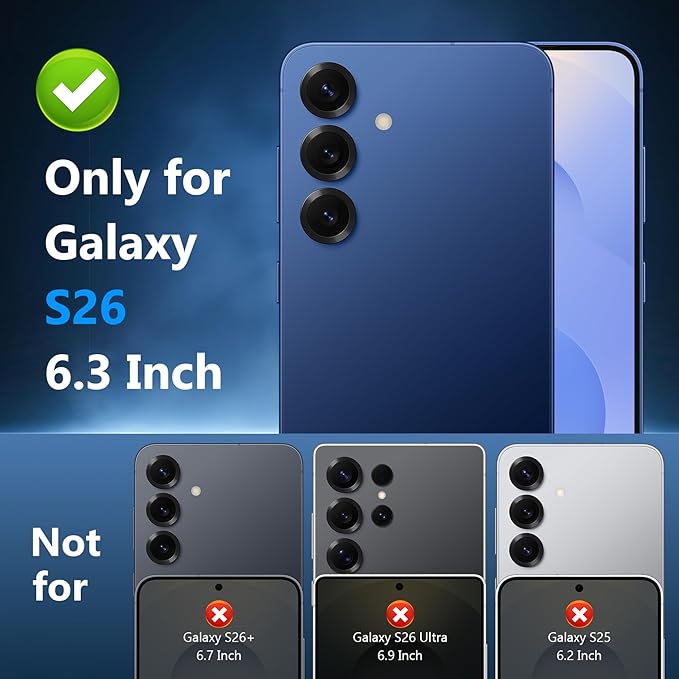 YWXTW 3 Pack Camera Lens Protector for Samsung Galaxy S26 6.3 Inch, 9H Tempered Glass Ultra HD [No Impact on Night Shots] S26 Lens Protector, Anti-Scratch No Bubbles