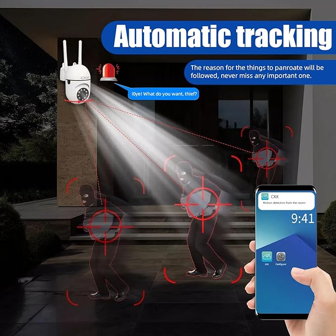 CKK 1080P Security Camera Wireless, 3 Pcs 2MP PTZ WiFi Home Camera (2.4G/5G Dual-Band), 360° Pan/Tilt, Color Night Vision, Motion Alerts, 2-Way Audio, Compatible with Alexa, SD/Cloud Storage