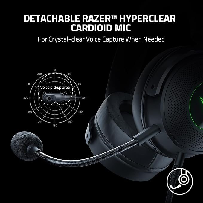 Razer Kraken V3 Wired USB Gaming Headset: Triforce Titanium 50mm Drivers - Detachable HyperClear Mic (Renewed)