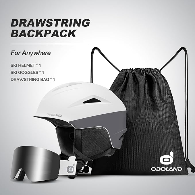 Odoland Ski Helmet, Snowboard Helmet with Ski Goggles for Adults and Youth, Audio Compatible, Shockproof, Windproof, Safety Snow Sports Helmet and Protective Glasses for Men Women