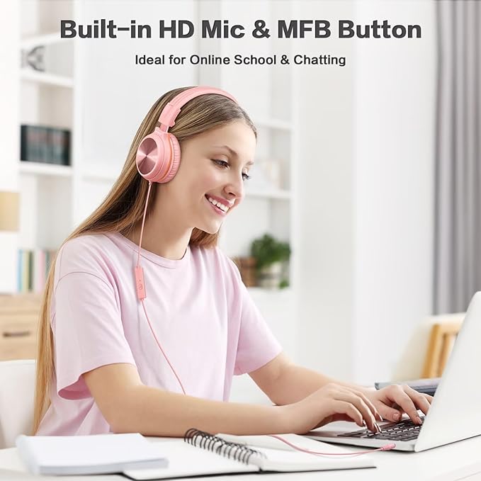 SIMOLIO 2 Pack Wired Headphones with Microphone, Foldable Headphones for Teen Girls Boys, Over Ear Headset with Volume Limited & 3.5mm Aux Share for Cellphone Tablets PC Chromebook School Travel Gift