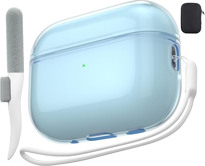 Valkit AirPods Pro 2nd Gen Case, Clear TPU Protective Cover with LED Indicator, Portable Lanyard, Cleaning Pen, Storage Bag