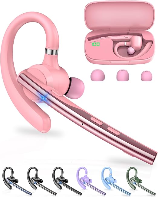 New Bee Bluetooth Headset V5.1 72H Talk Time Dual Mic with Mute Button for Business, Wireless Hand-Free Bluetooth Earpiece with 500mAh Charging Case for Cell Phone Calls Trucker Driver Laptop
