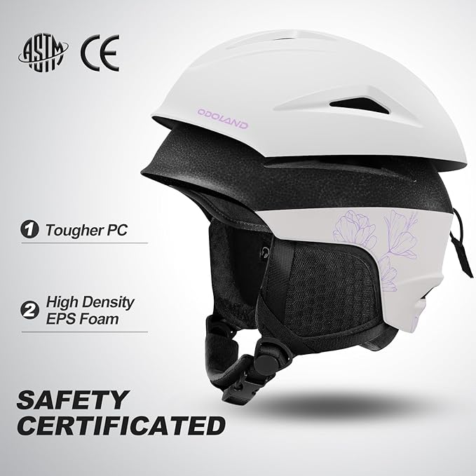 Odoland Ski Helmet, Snowboard Helmet with Ski Goggles for Adults and Youth, Audio Compatible, Shockproof, Windproof, Safety Snow Sports Helmet and Protective Glasses for Men Women