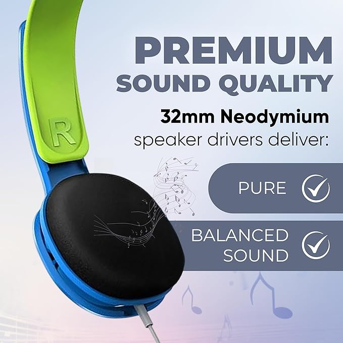 PHILIPS Kids Headphones with Cord, On-Ear Wired Headphones for Kids with Comfortable Fit & Clear Stereo Sound, 85dB Volume Limiter Headset for School/Tablet/iPad/Kindle, Ideal for Boys & Toddlers