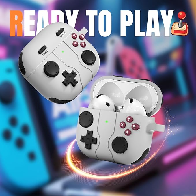 for AirPods 4 2024 Case Cover with Cleaner Kit, Keychain, Compatible with Apple Airpods 4 Case Cover, Cute Funny Game Console Shock-Proof Protective Silicone AirPod 4 Case Covers for Women Girl-Gray