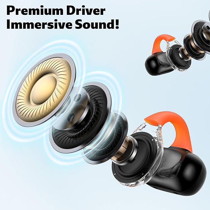 Open Ear Wireless Earbuds Secure Clip Sports Headset Light Bone Conduction Running Headphone Bluetooth Gaming Earphone for iPhone 17 Pro Max 16e 16 15/Samsung A17 A16 S26 S25 S24/Pixle 9 10/Android