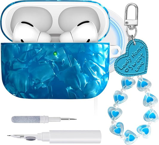 Sparkle Case for Airpods Pro 3,with Heart Keychain & Cleaning Kit,Compatible with MagSafe,Giltter Soft TPU Cover for 2025 Airpods Pro 3rd Generation,Shockproof & Girly-Glossy Blue