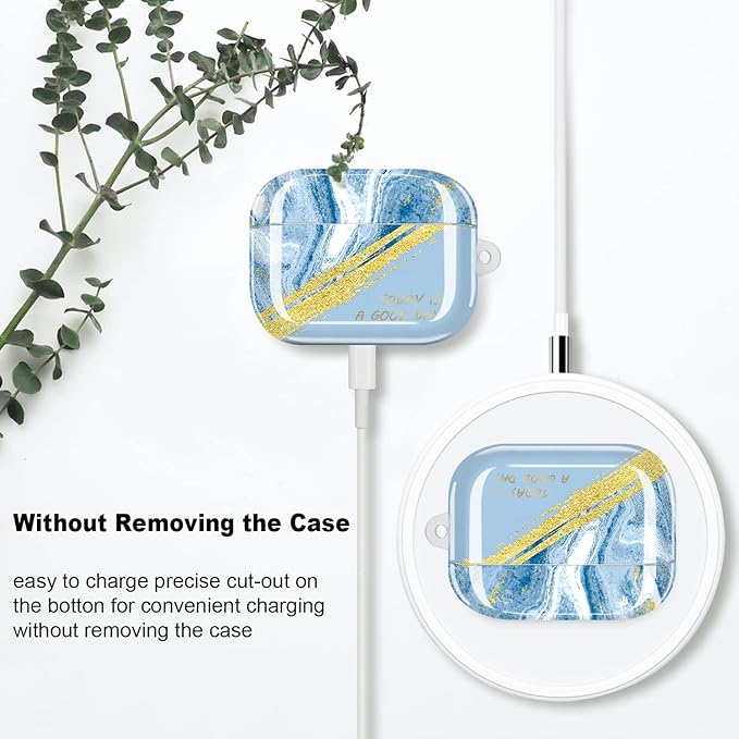JIAXIUFEN Compatible with AirPods Pro 1st Case Cover Gold Sparkle Glitter Marble Design Cute Full Protective Silicone TPU Skin Accessories for Women Girl Day Blue