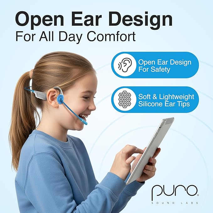 Puro Sound Labs PuroFlex Kids Bone Conduction Headphones – Bluetooth 5.3 Wireless, Volume Limited with Built-in Mic, Ideal for School, Running & Sports, IPX5 Waterproof Kids Open Ear Headphones, Teal