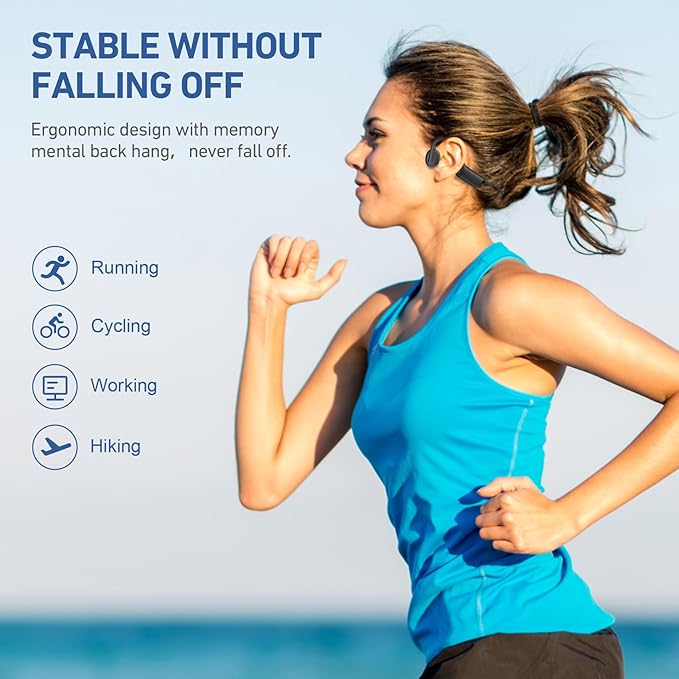 Bone Conduction Headphones Bluetooth 5.4 Open Ear Headphones Wireless Headphones with Mic, IPX6 Waterproof Headset Sports Earphones, 12H Playtime for Running,Cycling, Hiking, Driving