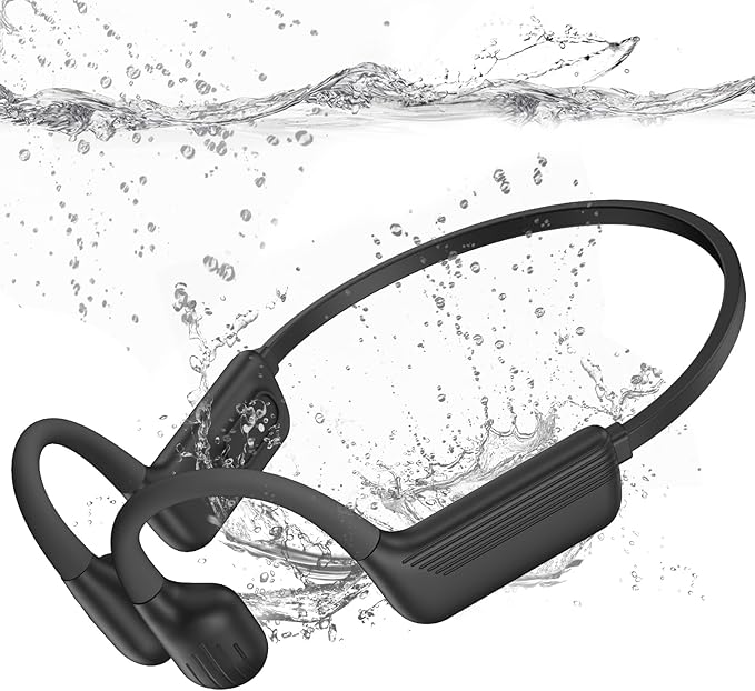 Liquid Silicone Swimming Headphones-Bone Conduction Headphones, IP68 Waterproof Underwater Earphones, LiteSurge Bluetooth Soft/Skin Open Ear Swim Earbuds with 32 GB MP3 Memory for Sport-Jet Black