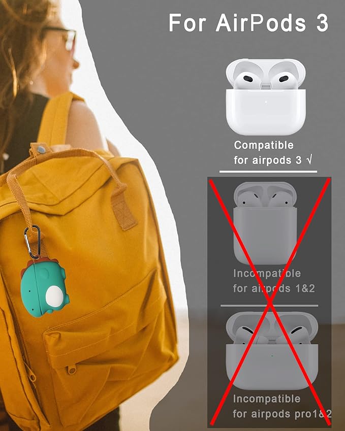 [2Pack]Cute Dinosaur For AirPods 3 Case Cover 2021, 3D Cartoon Animal Silicone For AirPods 3rd Generation Accessories Set, Lovely Cover Compatible With AirPods 3rd Gen Case Dinosaur(2021 Released 3st)