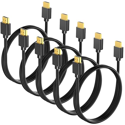 HDMI Cable 6FT 5-Pack, 4K HDMI to HDMI Cable 6FT Multi-pack,Shielded HDMI 2.0 Cord 6 FT with 4K@60Hz,2K@165/144Hz,HDCP 2.2, HDR, ARC & CL3 Rated | for Laptop, Monitor, TV PS5, PS4, Xbox, Soundbar