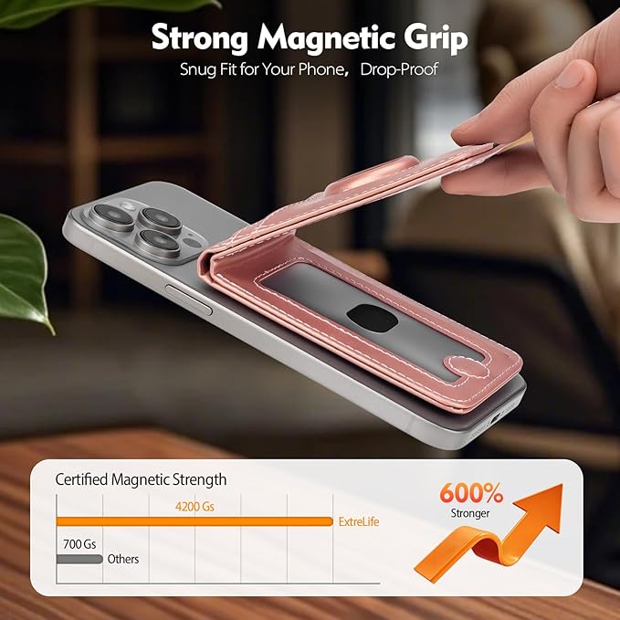 Compatible with Magsafe Case with RFID Blocking Card Holder AirTag pocket for iPhone 17/16/15/14/13/12 Pro/Pro Max/PlusSeries,Not Fit iPhone Mini,Rose Gold
