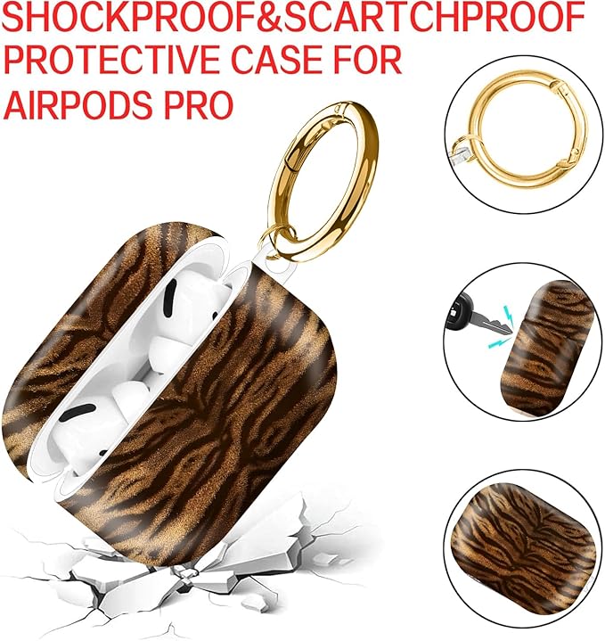 Compatible with AirPod Pro Case 2nd/1st Gen (2023/2022/2019),Shockproof Protective Cover with Keychain for Women,Cute Charging Case for Airpod Pro 2/1(Animal Tiger)
