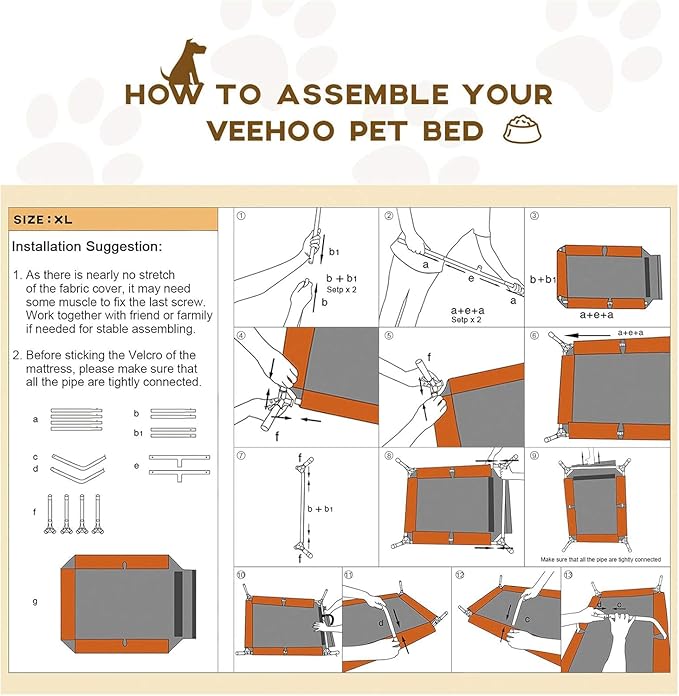 Veehoo Outdoor Elevated Dog Bed Large Sized Dogs, XL Cooling Raised Dog Cots Beds Training Platform Off Ground Hammock with Breathable Mesh, No-Slip Feet, 49"x33", Black Silver