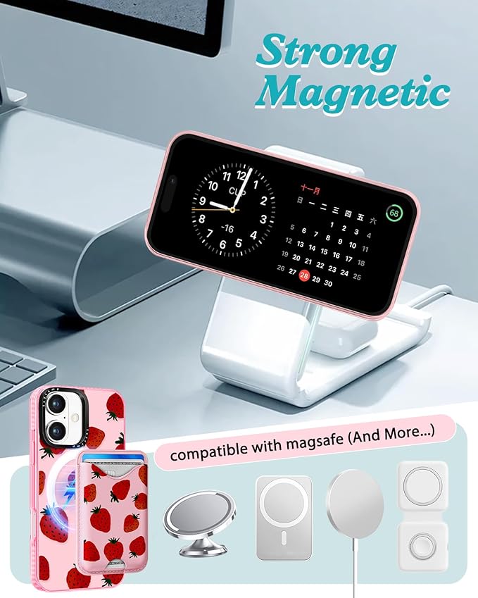 Toycamp for iPhone 17 Case - Compatible with Magsafe Credit Card Holder Wallet Magnetic Cute Women Teen Girls Kawaii Girly Unique Strawberry Design Phone Cover for Apple 17 Air