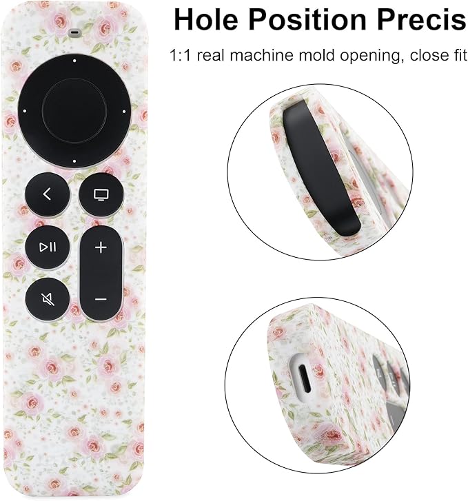 LEFXMOPHY Case for Apple TV Cover Siri Remote 2023 2021 2022 2024, 4K HD Controller 2nd 3rd Gen, Flower Silicone Sleeve with Lanyard
