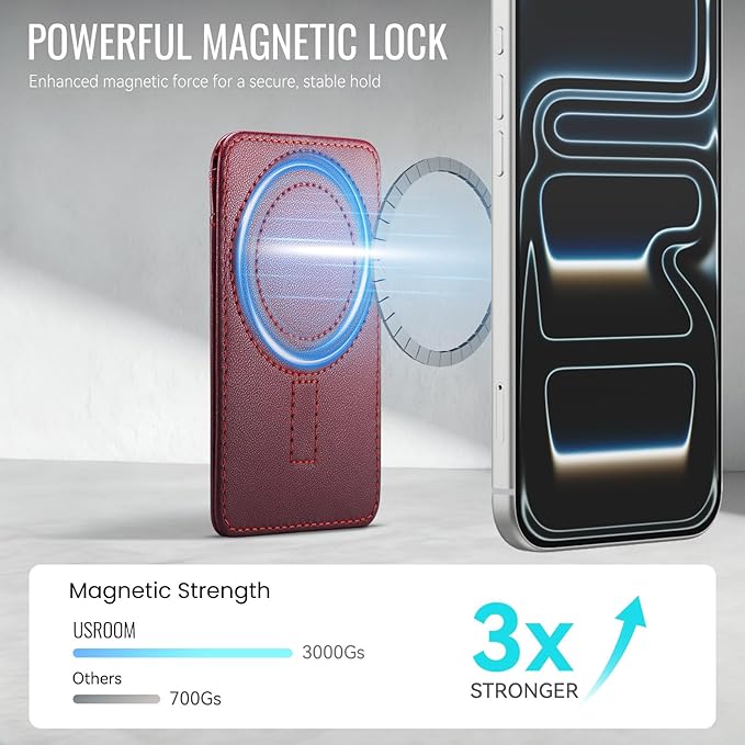 for Magsafe Wallet Magnetic Card Holder RFID Blocking, Strong Magnet Slim Wallet Stick on Phones and Cases for iPhone 17/16/15/14/13/12/ Pro/Max/Plus, Wine Red