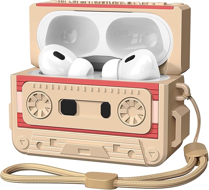 AirPods Pro 2 Case Cover, KOREDA Funny Cassette Tape Design Case for Airpods Pro 2nd Generation/1st Generation (2023/2022/2019), Cute Cartoon Fashion Silicone Protective Case for Women Men