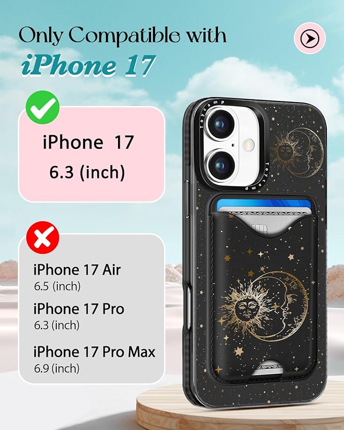 Toycamp for iPhone 17 Case - Compatible with Magsafe Credit Card Holder Wallet Magnetic Cute Women Teen Girls Kawaii Girly Unique Sun Moon Design Phone Cover for Apple 17 Air