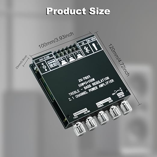 50W+50W+100W Amplifier Board with Treble and Bass Control, Bluetooth 5.0 HiFi 2.1 Channel Subwoofer Stereo Amplifier Board, Dual TPA3116D2 Chip BT and AUX Inputs for DIY Wireless Speakers (ZK-TB21)