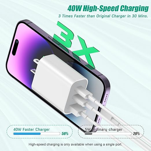 35W Fast USB C Charger Block Double Port USB C Charger PD+QC Wall Plug Multiport Block Cube Compatible with iPhone 17/17 Pro/16 Pro Max/16 Plus/iPhone 15/15 Pro/15 Pro Max/14/13/12/X/iPad Pro/Mini/Air