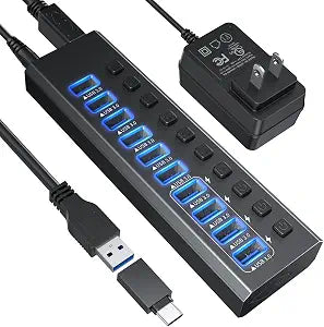 USB3.2 HUB Transfer Charging Docking Station 10-Port hub Laptop Mobile Phone Computer Docking Station with Switch (10 USB 3.0 Docking Stations)