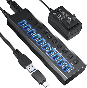 USB3.2 HUB Transfer Charging Docking Station 10-Port hub Laptop Mobile Phone Computer Docking Station with Switch (10 USB 3.0 Docking Stations)