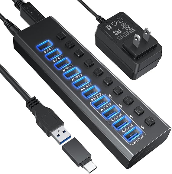 USB3.2 HUB Transfer Charging Docking Station 10-Port hub Laptop Mobile Phone Computer Docking Station with Switch (10 USB 3.0 Docking Stations)