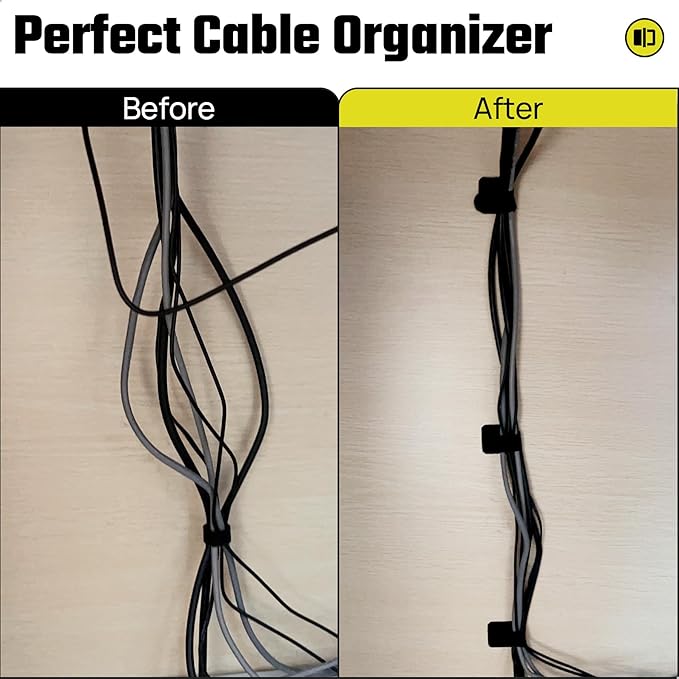 40 PCS Hook and Loop Cable Ties, Self Adhesive Cable Straps, Cable Management Under Desk, Adjustable Cord Organizers for Office Home and Kitchen, Black