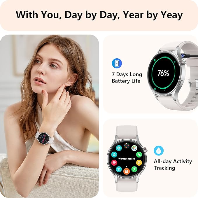 Smart Watch for Women, Answer/Make Call, AMOLED Ultra-Clear Screen Activity Trackers with Heart Rate/Sleep/SpO2 Monitor, Smartwatch for iPhone/Samsung/Android, 110+ Sport Modes, 3ATM Waterproof