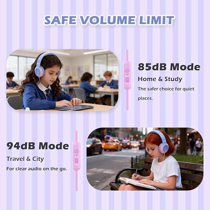 Upgrade USB Type C Kids Headphones, Wired Headphones for Kids with Microphone for Boys Girls, Adjustable 85dB/94dB Volume Limited