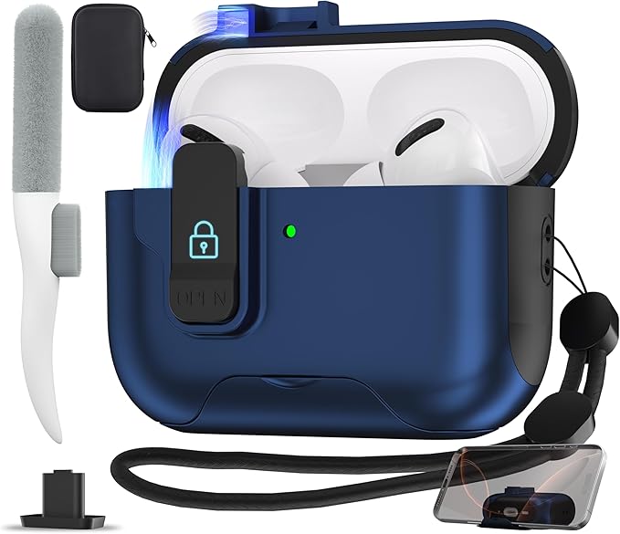 Maxjoy for AirPods Pro 3 Protective Case with Cleaning Kit, Military Hard Case with Lock Shock-Absorbing, Deep Blue