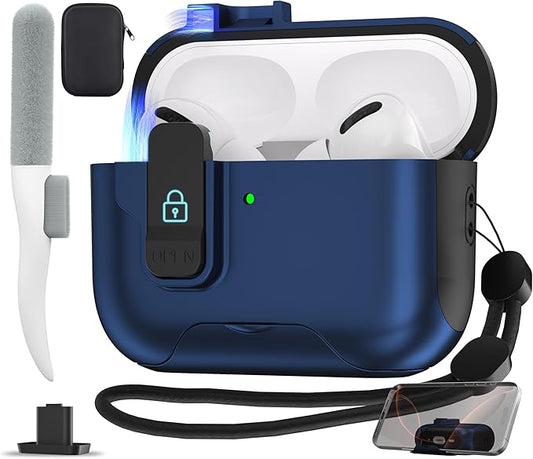 Maxjoy for AirPods Pro 3 Protective Case with Cleaning Kit, Military Hard Case with Lock Shock-Absorbing, Deep Blue