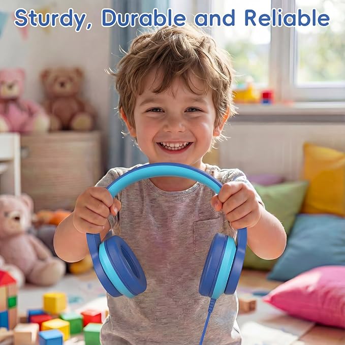 Wired Kids Headphones, USB Type C Headphones for Kids, 85dB Safe Volume, HD Stereo Sound,Comfortable Fit, Adjustable &Foldable, Ideal for Boys/Girls/School/Travel/Tablet(Deep Bule, No Mic)