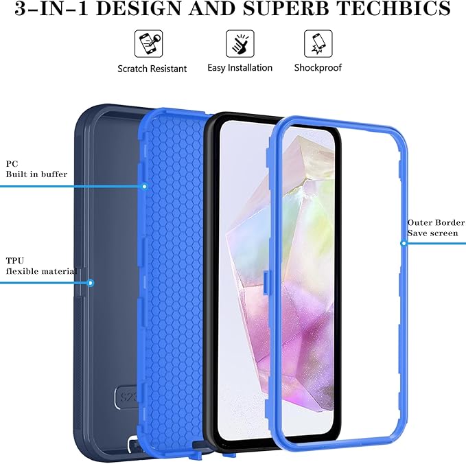 ONOLA Compatible with Samsung Galaxy S26 Case with HD Screen Protector, Heavy Duty Shockproof & Dropproof 3-Layer Cover Phone Case for Galaxy S26 6.3''，DarkBlue