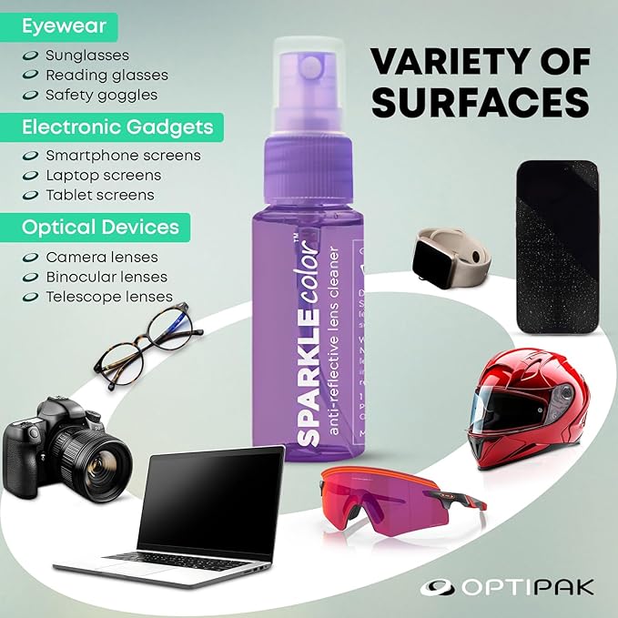 Sparkle Anti-Reflective Safe Lens Cleaner Spray Kit - (2) 1oz Glasses Cleaner Spray & (2) Microfiber Cloth for Eyeglasses, Sunglasses, Lenses, Screens and Camera Cleaning Kit (4 Piece Set)