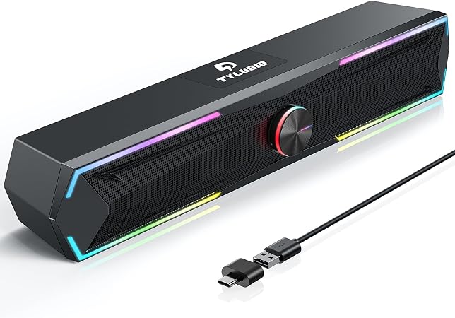 Tylubio Computer Speakers for Pc Desktop with Clear Sound, Flowing LED PC Speaker for Computer Desktop Laptop Monitor, Bluetooth & USB Input
