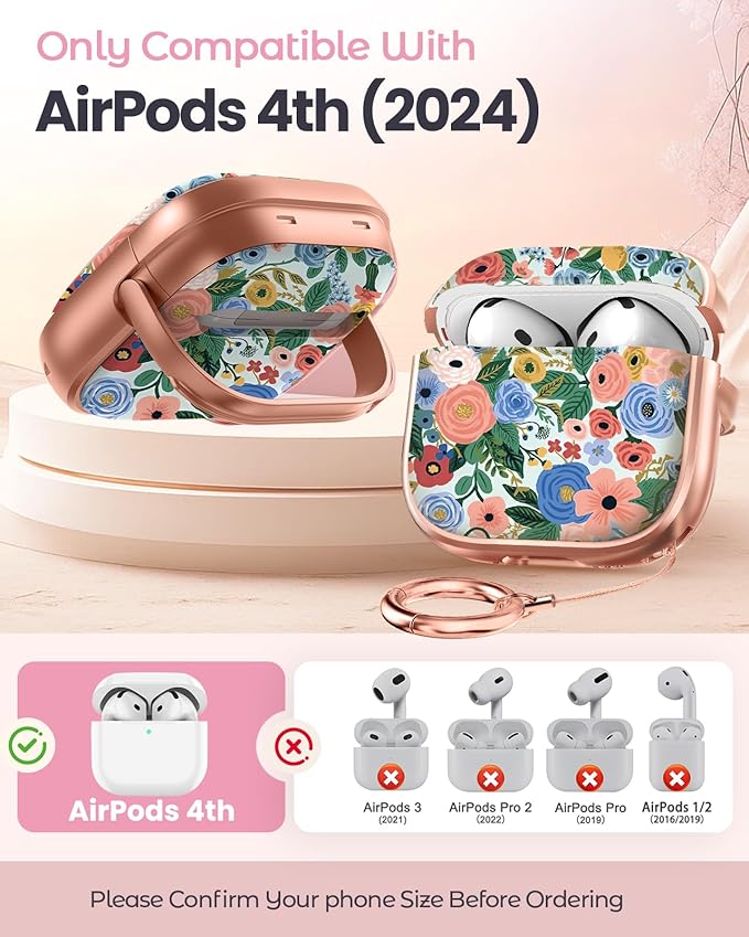 Coralogo for AirPods 4 Case with Safety Lock - Cute Cartoon for Women Girls Fashion Stylish Blue Flower Pattern Design Kawaii Girly Girlish Hard Protective Cover for AirPods 4th Generation 2024