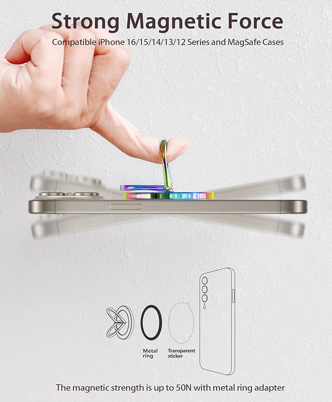 Magnetic Phone Grip for MagSafe Ring Holder Twinkle Finger Kickstand, Transparent Magnetic Phone Ring Grip for iPhone 16 15 14 13 12 Pro Max Plus & Android (Colorful)