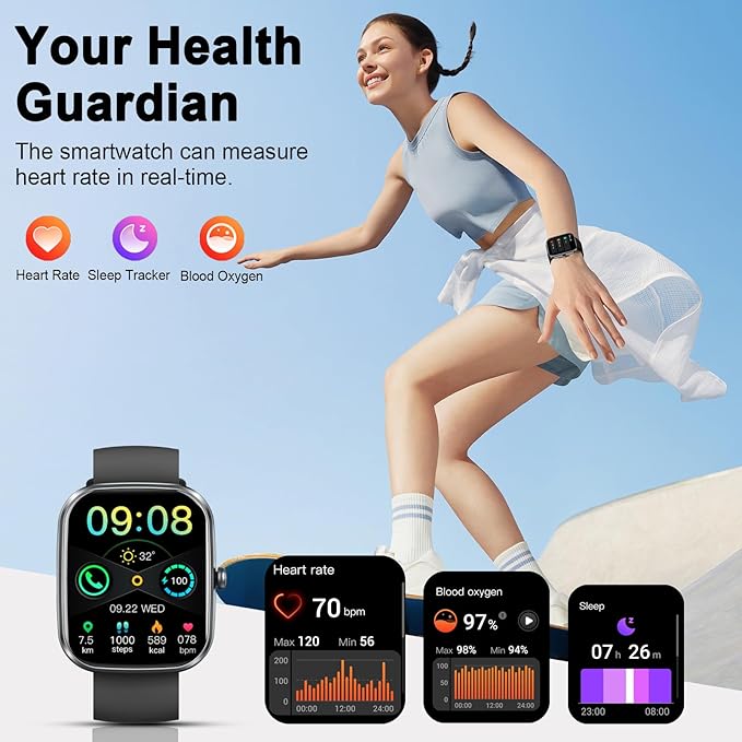 Smart Watch(Answer/Make Call), 1.91" Smartwatch for Men Women, 2026 Fitness Watch with 110+ Sport Modes, Fitness Activity Tracke with Pedometer/Sleep Monitor/Heart Rate/IP68 Waterproof,for Android iOS