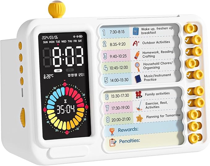 Electronic Visual Timer with Planning Board Pen Holder for Kids - 99 Mins Countdown Timer, Dry Erase Task Board, Daily Schedule & Chore Chart - Time Management & Goal Setting Tool for Home, Classroom