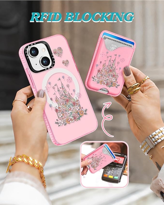 Toycamp for iPhone 14 Plus Case - Compatible with Magsafe Credit Card Holder Wallet Magnetic Cute Women Teen Girls Kawaii Girly Unique Castle Design Phone Cover for iPhone 14 Plus
