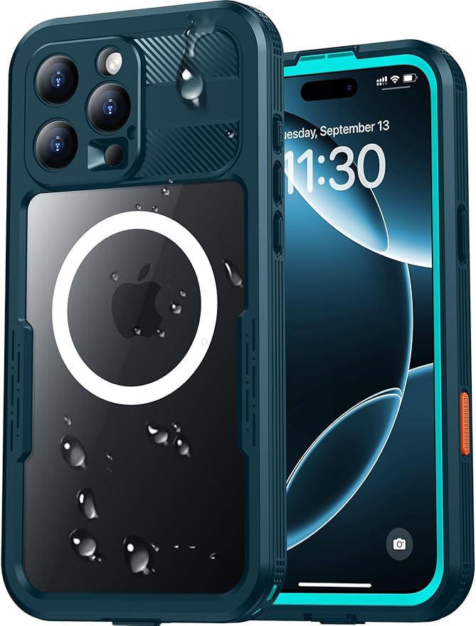 Red2Fire Magnetic for iPhone 16 Pro Case Waterproof, [Built-in Screen Protector][Compatible with MagSafe] [Full Body Shockproof] [Dustproof] Heavy Duty Rugged Phone Cover 6.3" Blue
